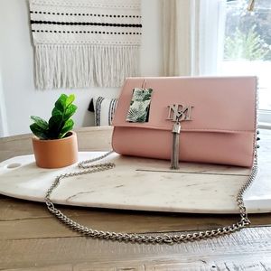 Badgley Mischka Monogram Tassel Crossbody Shoulder Purse In Blush